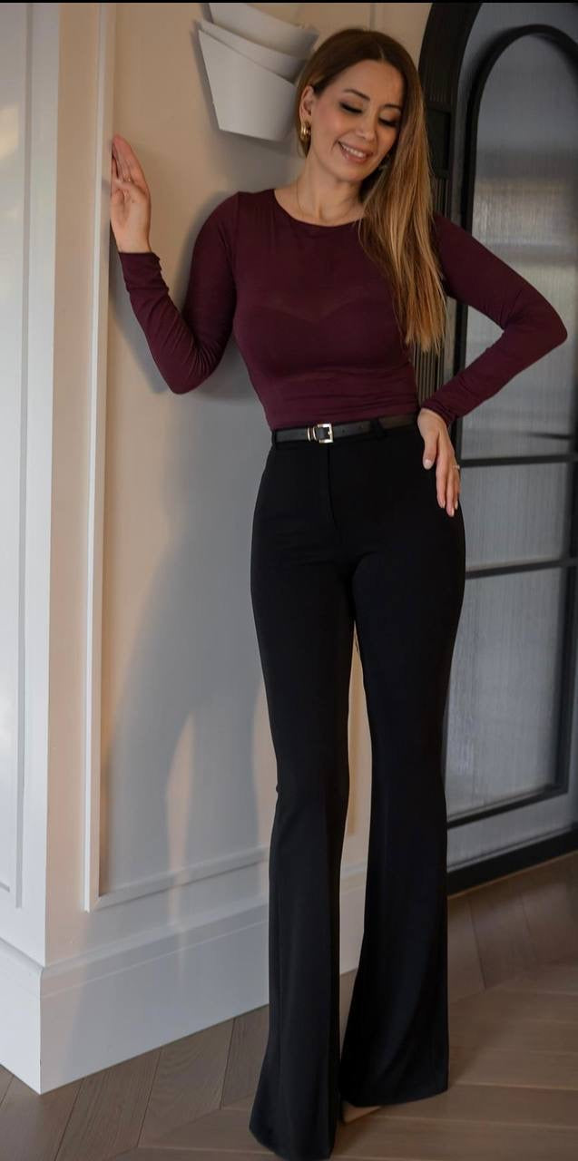 Black flared trousers| بنطلون قماش باللون الأسود