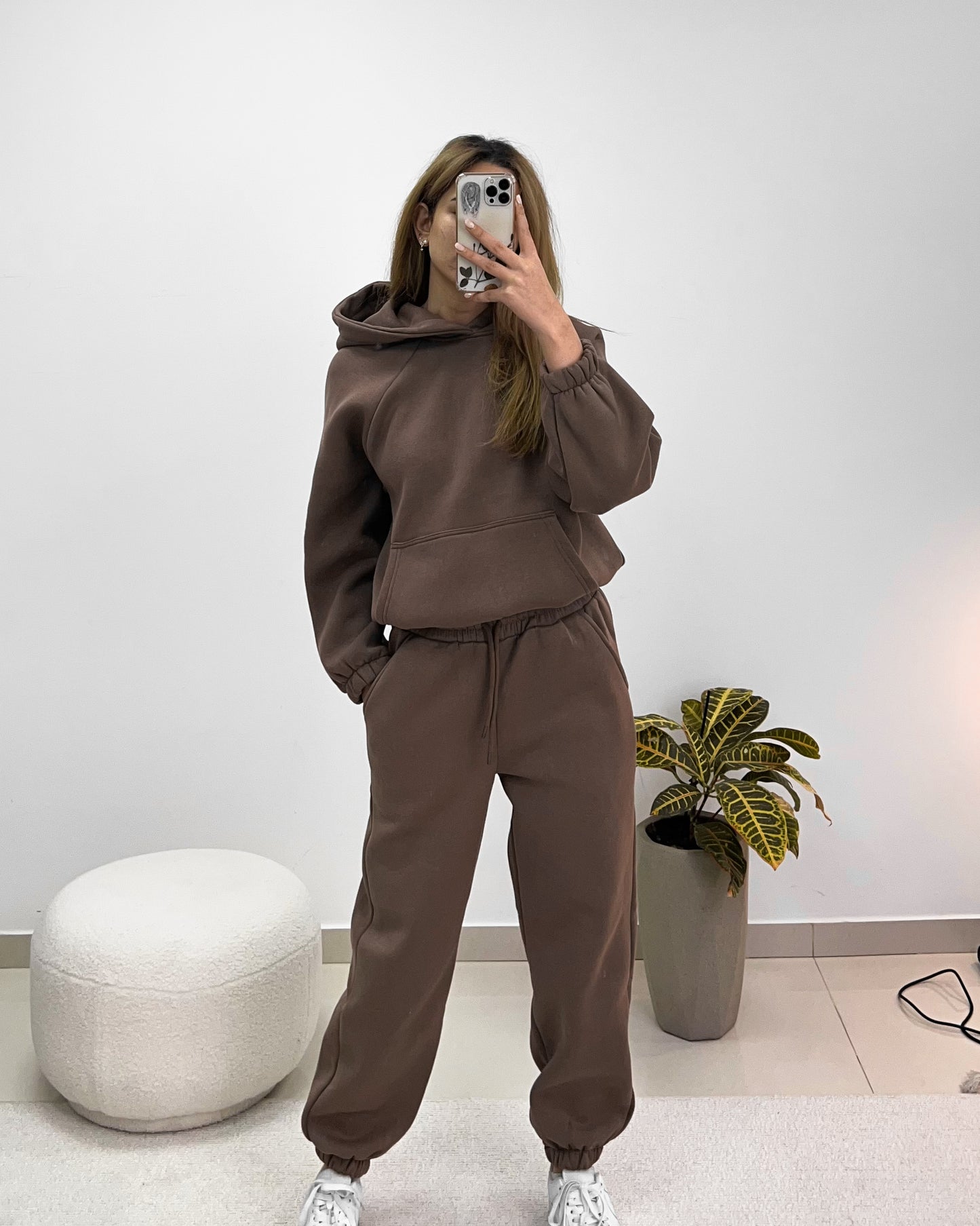 Brown Casual Hoodie Set