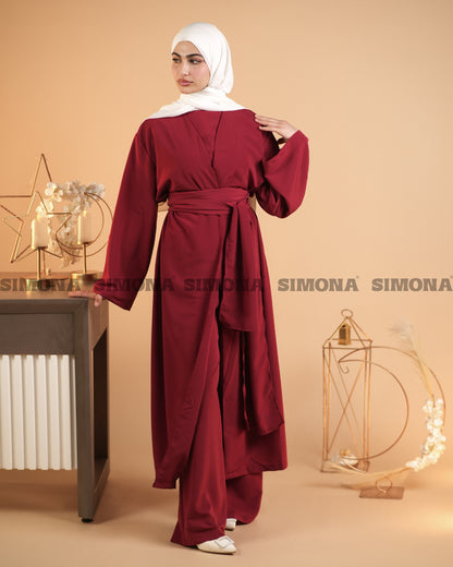 Maroon Elegant 3 Piece Abaya