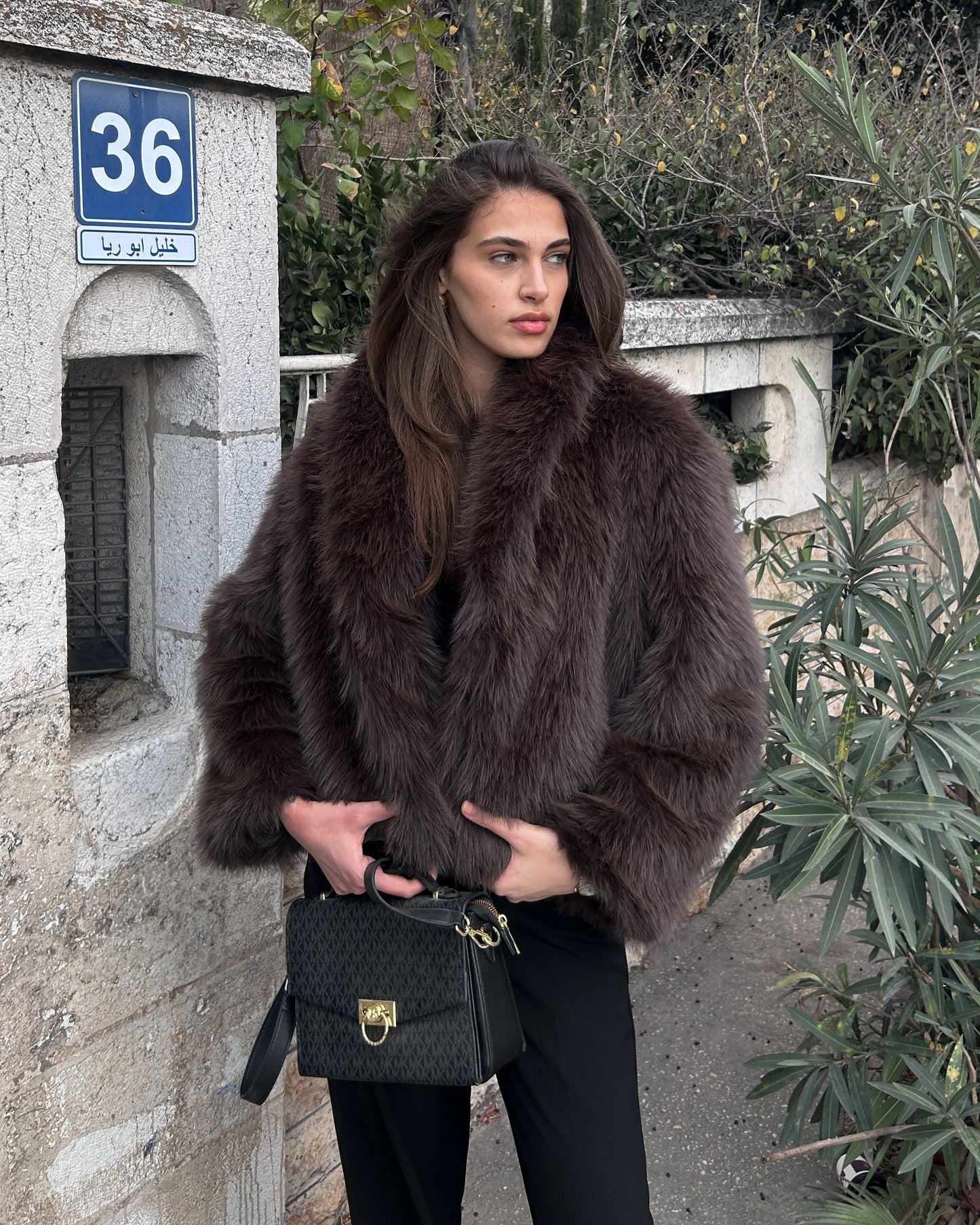 Chocolate Brown Faux Fur Oversized Jacket | جاكيت فرو واسع باللون البني
