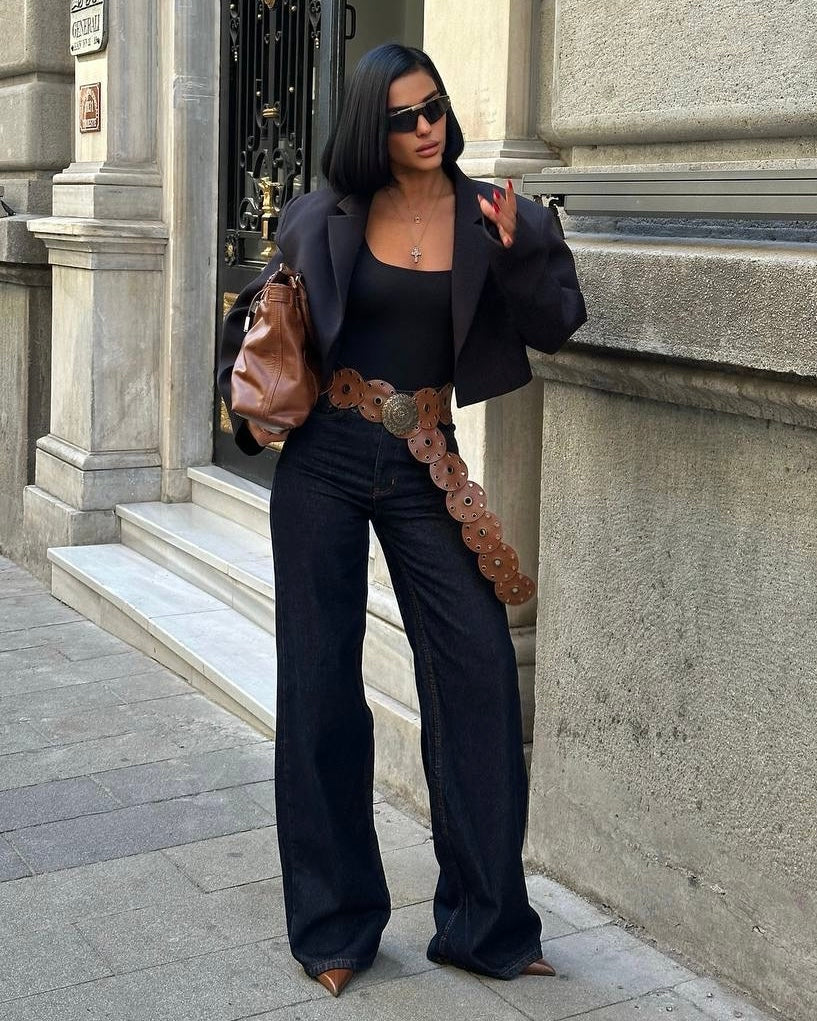 Indigo High Rise Wide Leg Jeans | بنطلون جينز واسع بلون دينم غامق
