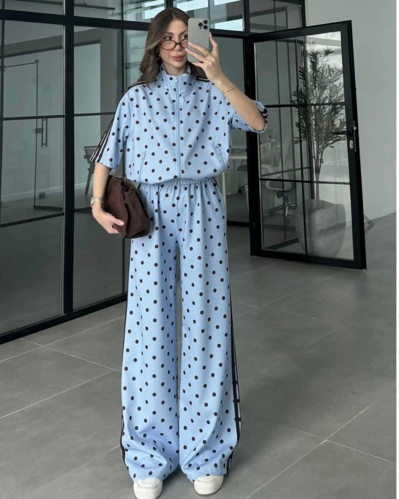 Blue polka dot tracksuit|طقم رياضي أزرق منقط