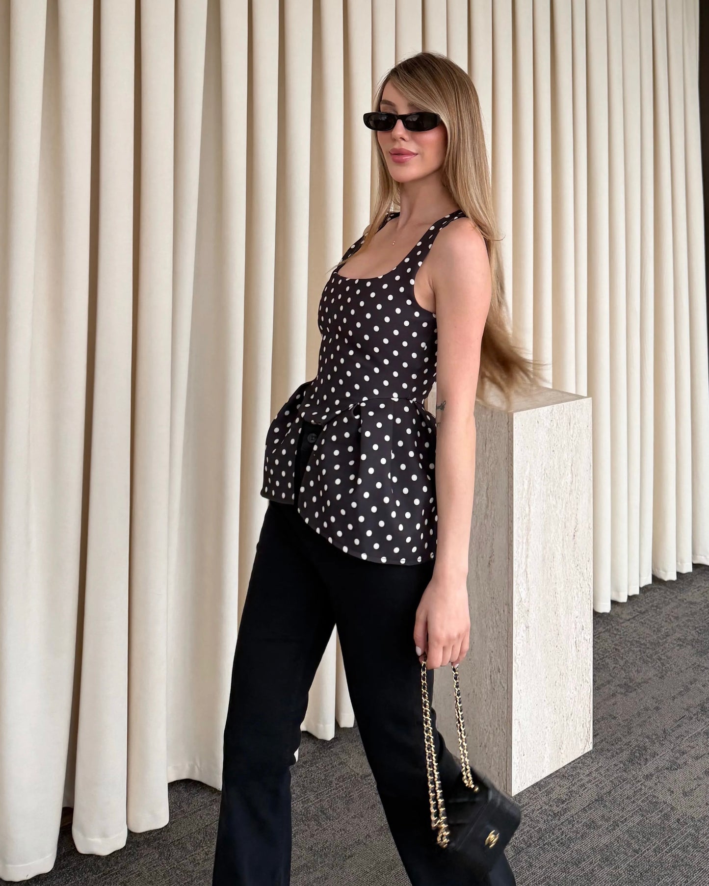BlackPeplumTank Top||توب بيبلوم منقط اسود