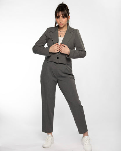 Gray Cropped Blazer Set