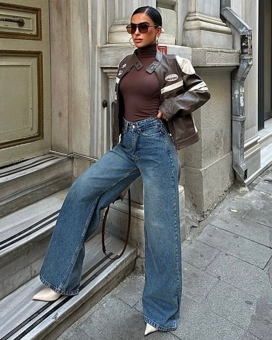 Wide-Leg Vintage Wash Jeans| جينز واسع بلون فينتاج
