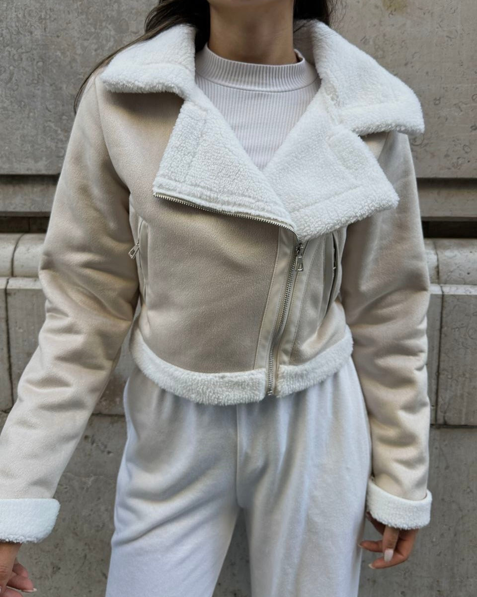 Cropped Beige Suede Jacket