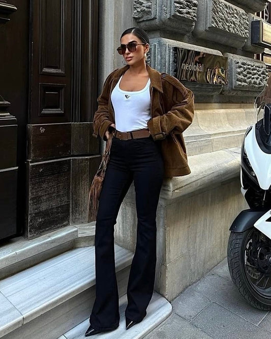 Black High-Waist Flared Denim Jeans | جينز شارلستون اسود بخصر عالٍ