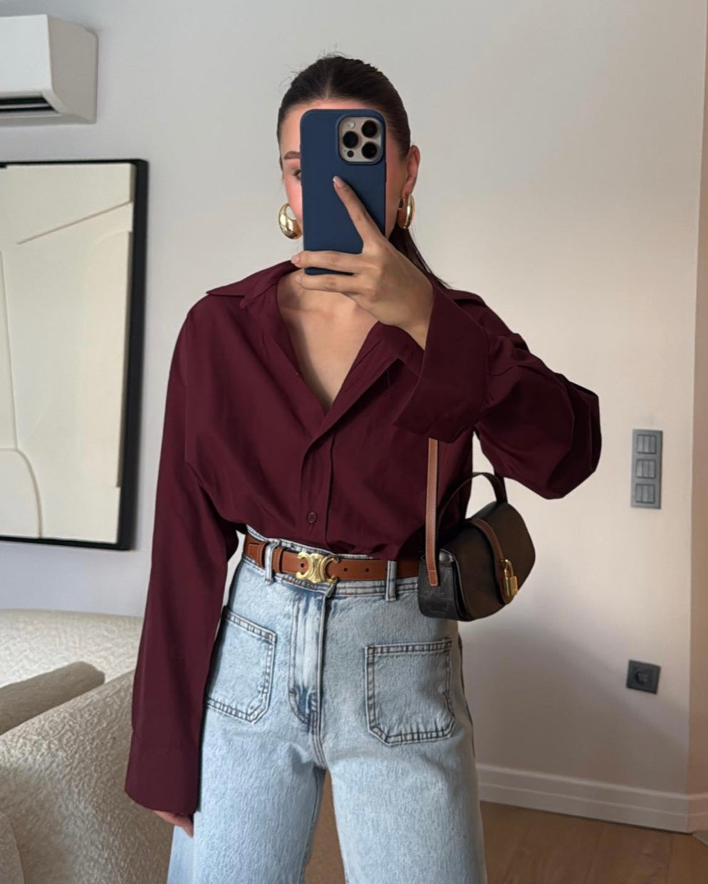 Burgundy Button-Up Shirt | قميص بأزرار أمامية بلون البيرغندي