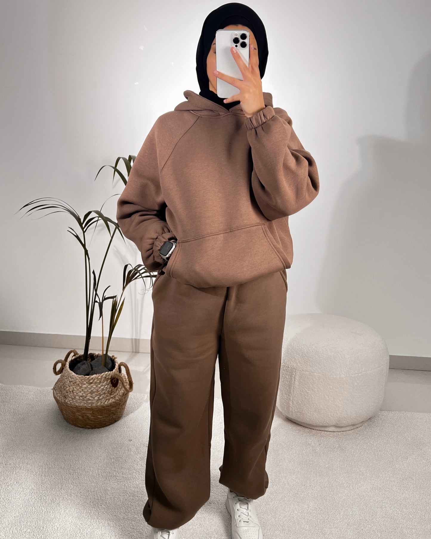 Brown Casual Hoodie Set