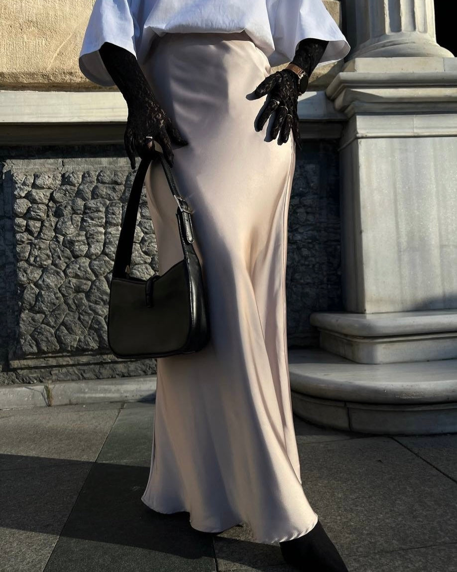 Champagne Silky Satin Skirt