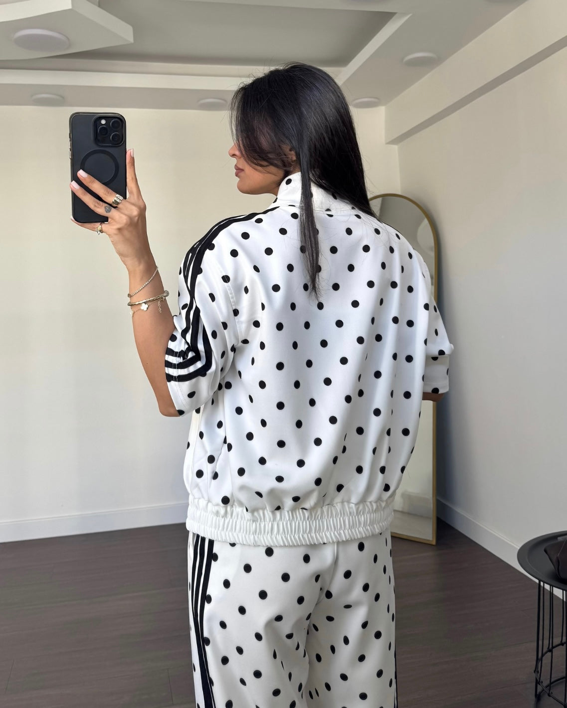 Polka Dot Two-Piece Set with Wide-Leg Pants | طقم بولكا دوت مع بنطلون واسع