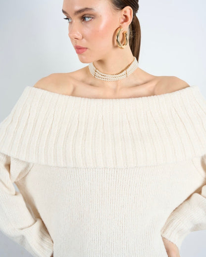 Cream Off The Shoulder Sweater