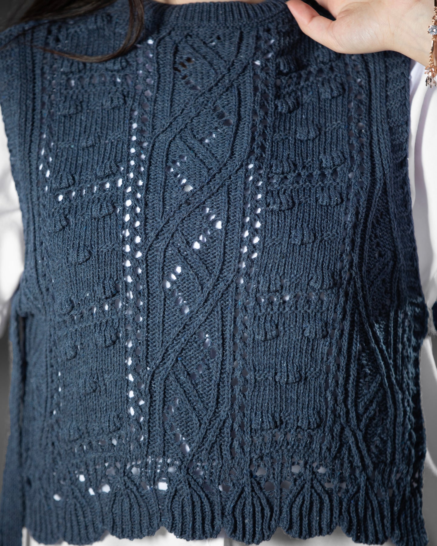 Crochet Navy Side Tie Vest