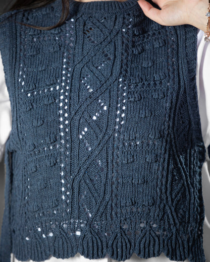 Crochet Navy Side Tie Vest