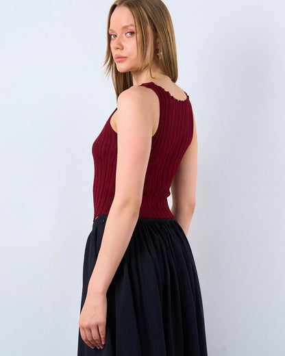 Maroon Tank With Asymmetrical Hem