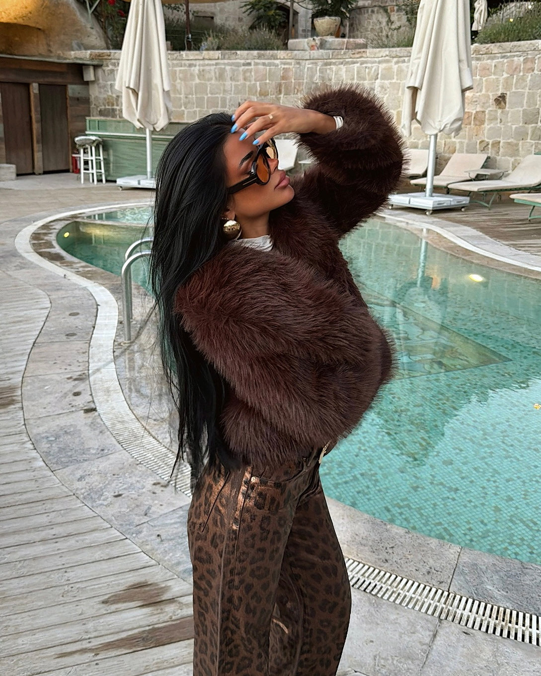 Brown Faux Fur Jacket | جاكيت فرو باللون البني