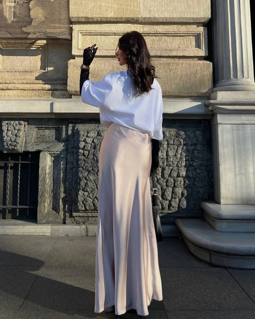 Champagne Silky Satin Skirt