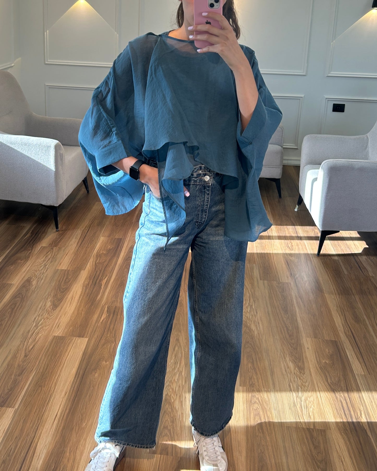 Turquoise Chiffon Blouse | بلوزة شيفون بلون التركواز