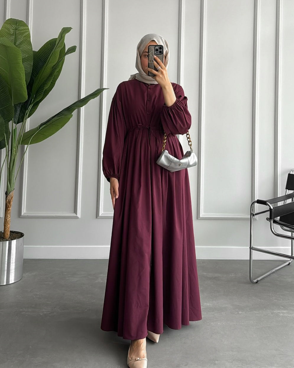 Plum Maxi Dress with Balloon Sleeves