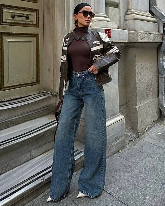 Wide-Leg Vintage Wash Jeans| جينز واسع بلون فينتاج