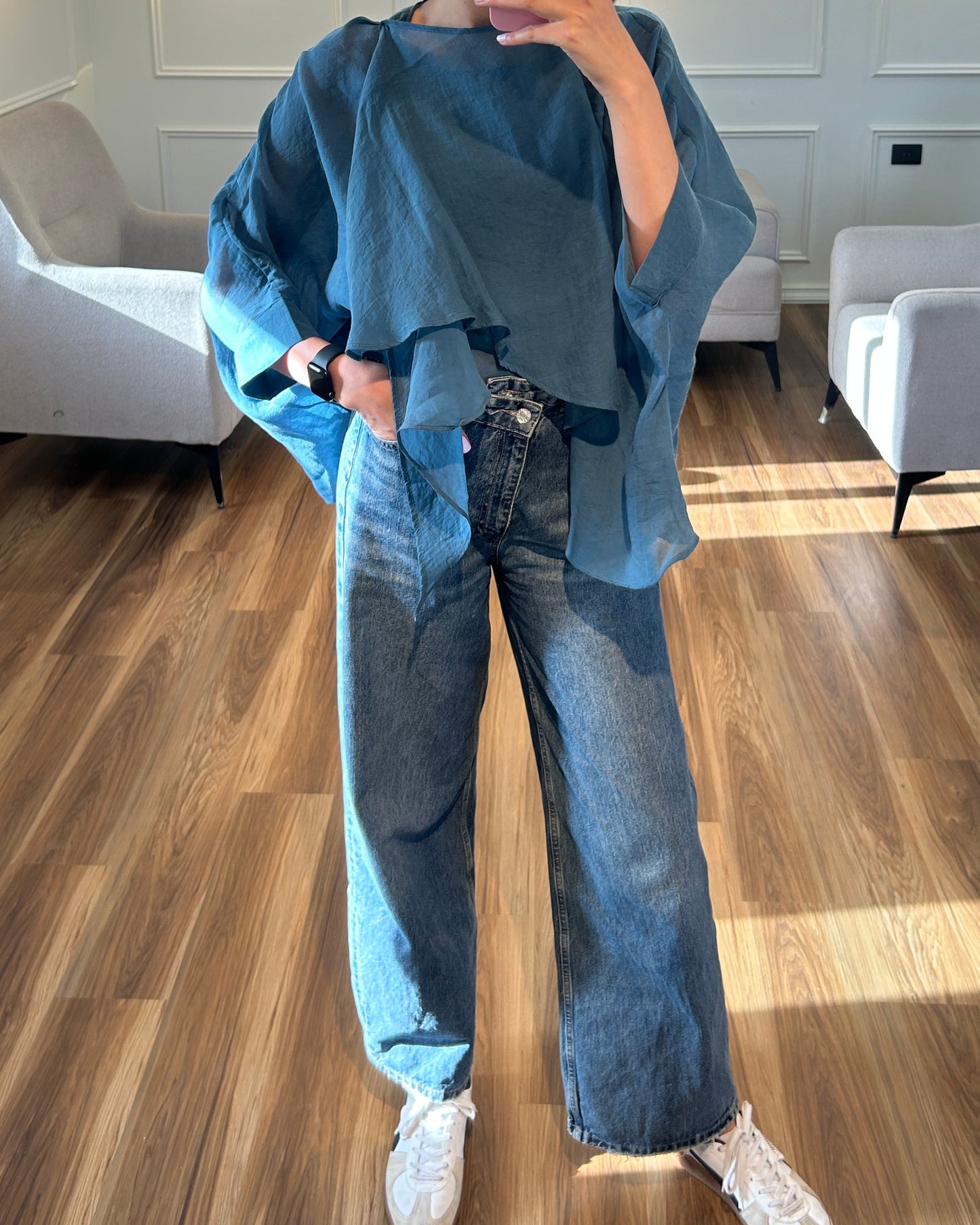 Turquoise Chiffon Blouse | بلوزة شيفون بلون التركواز