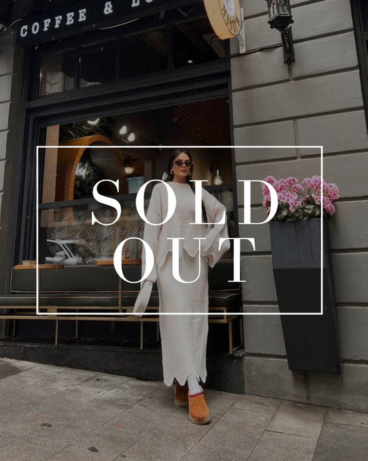 Cream Knit Set with Wavy Hem Details