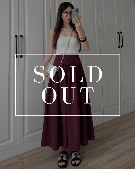 Burgundy High Waist Gathered Maxi Skirt | تنورة طويلة باللون الخمري بخصر عالي وكسرات ناعمة