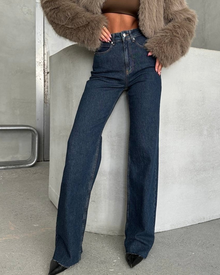 High Waisted Dark Wash Wide Leg Jeans