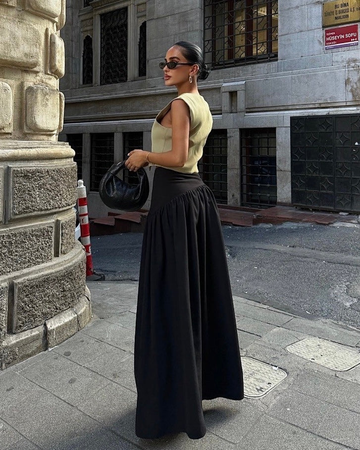 Gathered Black Maxi Skirt