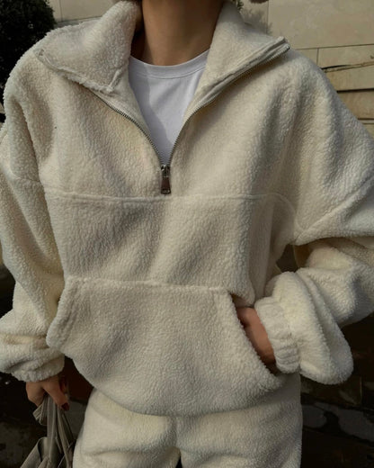 Cream Fleece Pullover and Pants Set