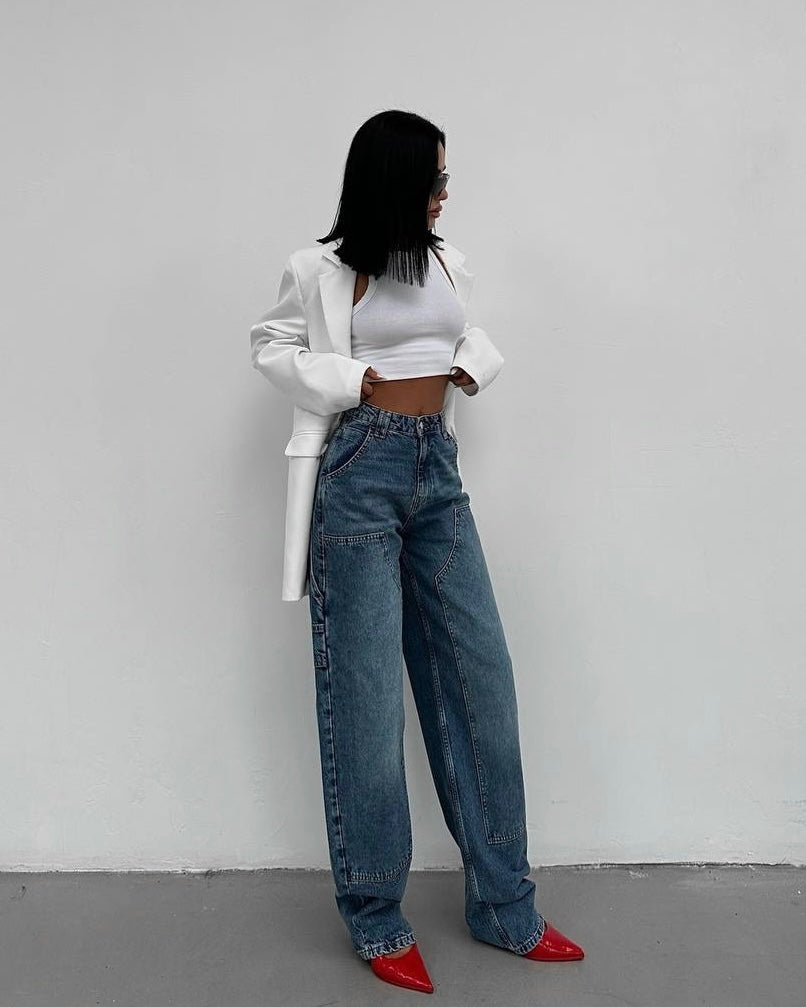 Vintage Cargo Wide Leg Denim Jeans