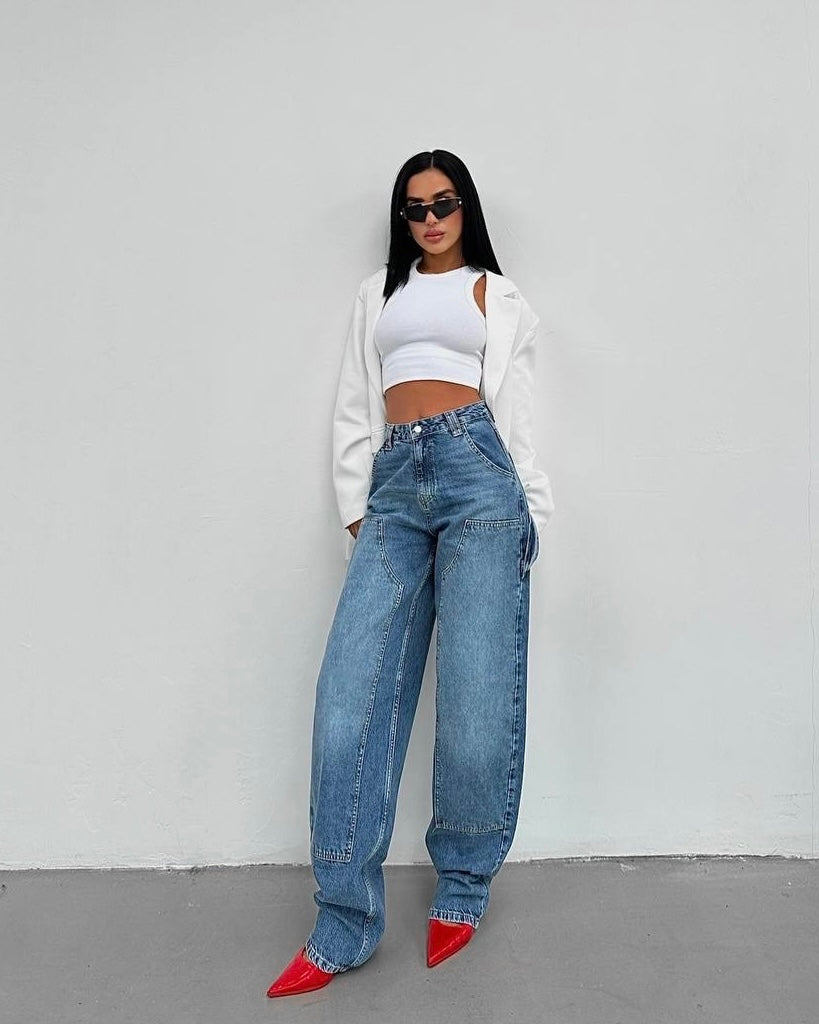 Vintage Cargo Wide Leg Denim Jeans