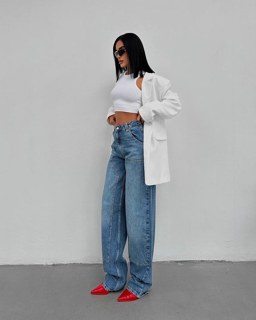 Vintage Cargo Wide Leg Denim Jeans