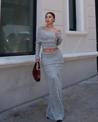 Gray Off-Shoulder Two-Piece Set