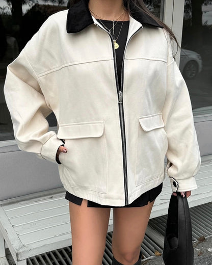 Cream Jacket with Black Cuffs & Collar