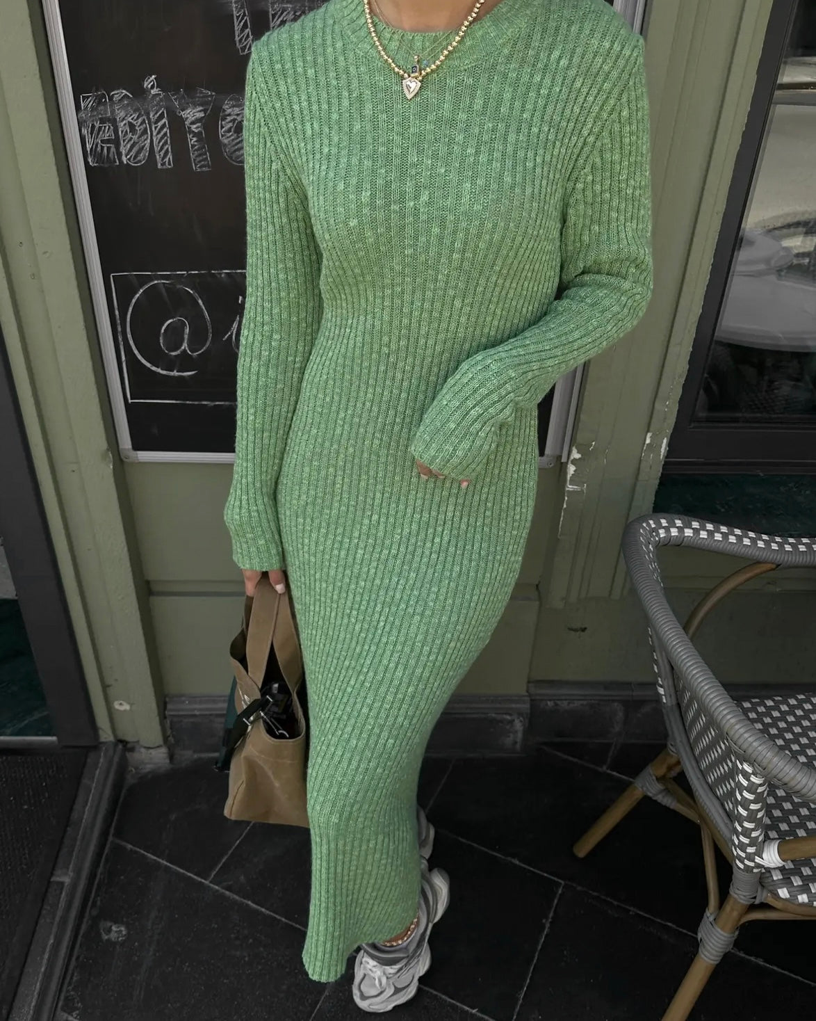 Green Knit Long Sleeve Dress