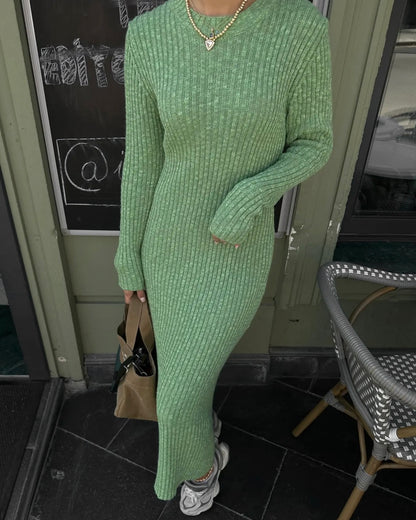 Green Knit Long Sleeve Dress