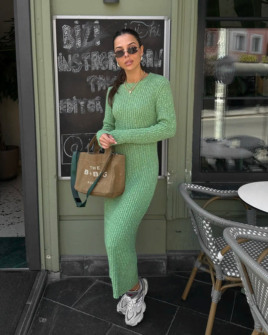 Green Knit Long Sleeve Dress