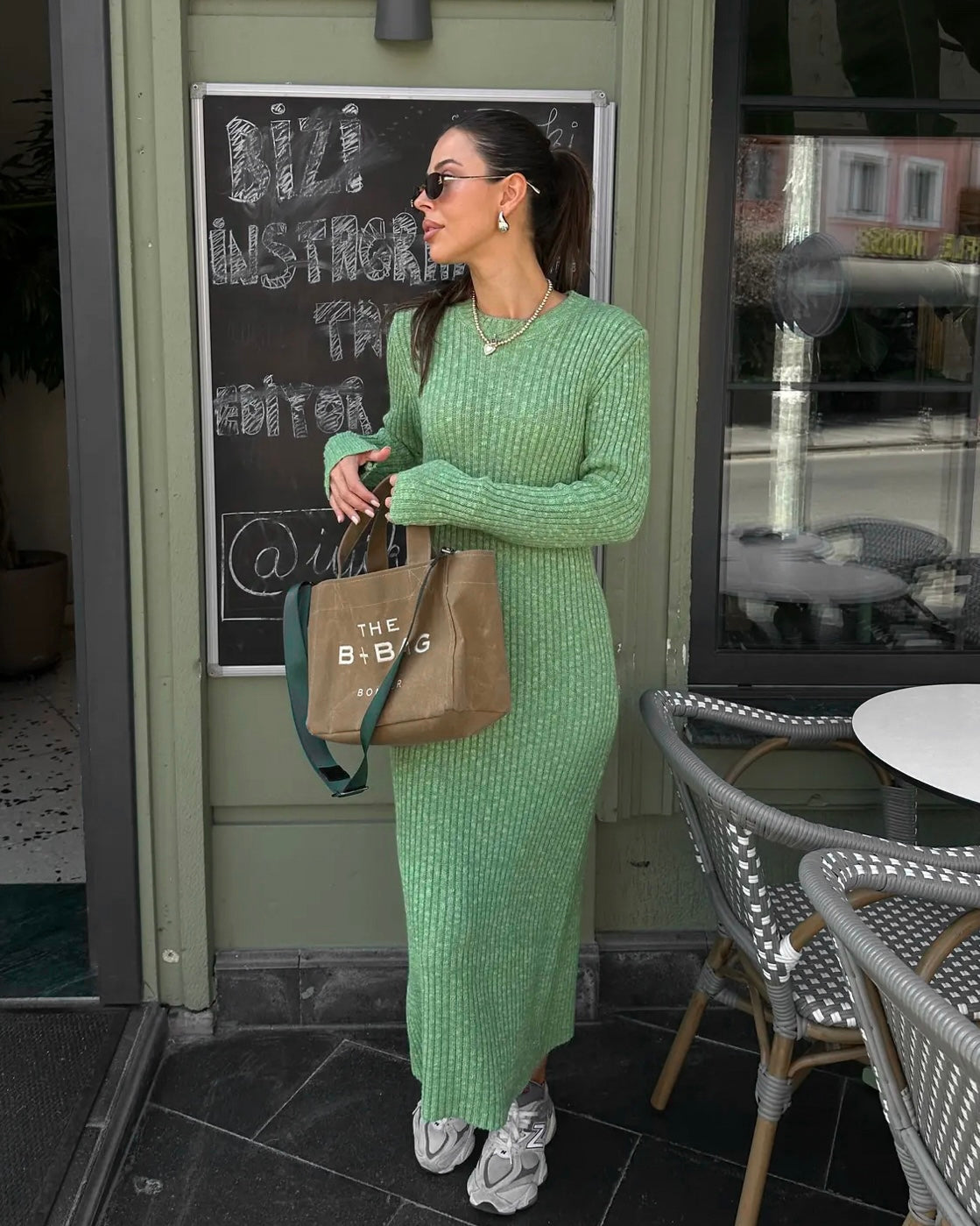 Green Knit Long Sleeve Dress