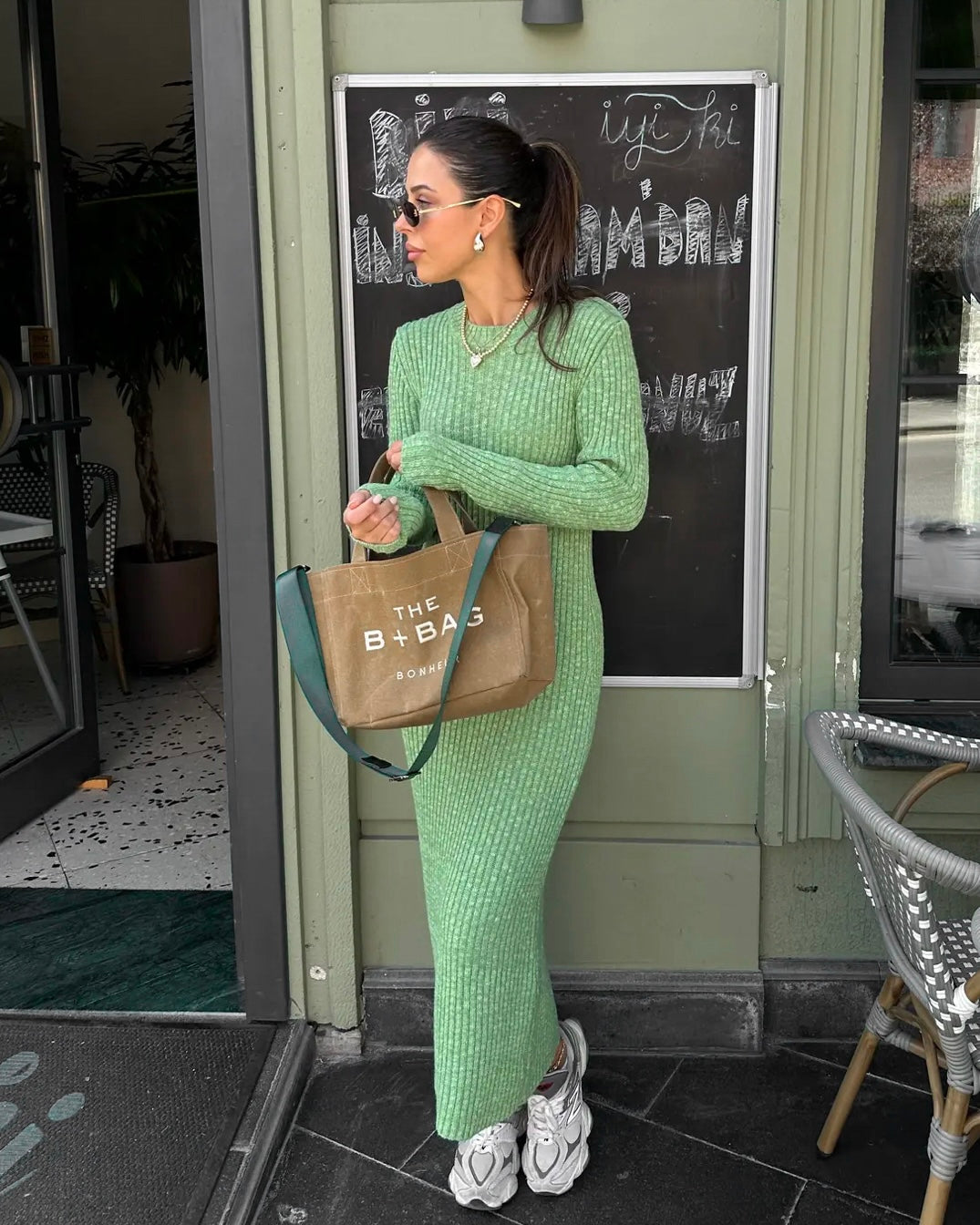 Green Knit Long Sleeve Dress